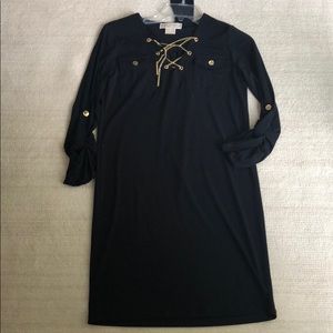 Michael Kors gold chain lace up navy dress